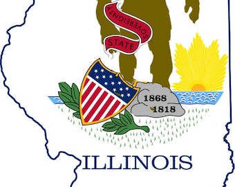 Yeti Illinois Flag Sticker, Bigfoot IL State Decal, Laptop Bottle Sticker