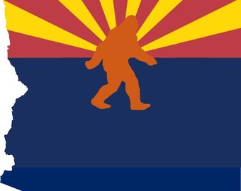 Yeti Arizona Flag Sticker, Bigfoot AZ Map Decal