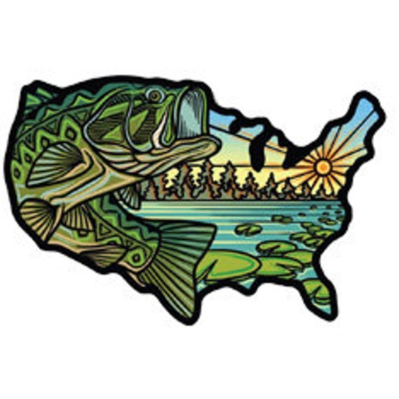 Bass Fishing Sticker USA 3.5 Laptop Sticker Waterproof Vinyl for Boat,  Phone, Tackle Box Decal 