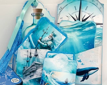 Beach junk journal kit add on/ ocean journal Pocket Tag/ sea nautical ephemera / journal tags / digital scrapbook / Marine / turquoise