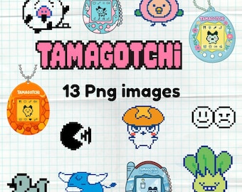 Tamagotchi PNG Clip Art Pack | 90s Kawaii Digital Stickers | Pastel Pixel Pets | Retro Digital Download | Cute Sublimation Designs | decals