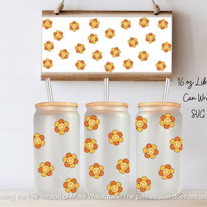 Retro flowers svg/libby glass svg/ Glass cup SVG/ libby glass wrap svg, glass can wrap