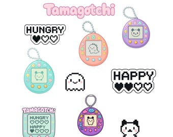 Tamagotchi PNG Clip Art Pack | 90s Kawaii Digital Stickers | Pastel Pixel Pets | Retro Digital Download | Cute Sublimation Designs | decals