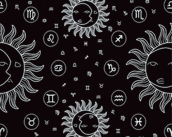 Celestial Zodiac Printed Cotton Fabric By The Yard