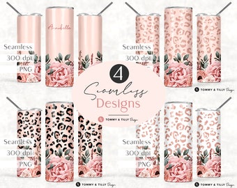 4 x Blush Floral Pattern Designs Bundle 20oz Tumbler Sublimation Design | Seamless PNG | Flower Sublimation Instant Download
