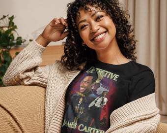 Detective James Carter Graphic Tee – Rush Hour Parody Women’s Shirt, Retro 90s Movie Style, Relaxed Fit Action Comedy T-Shirt