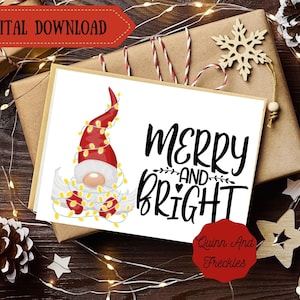 Printable Card - Merry and Bright Reindeer- Instant Download 7X5 inch Christmas Card Reindeer Card