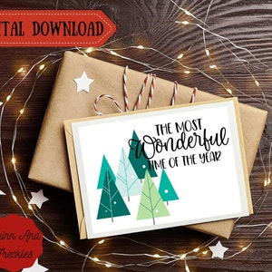 Printable Card - The Most Wonderful time of the year- Instant Download 7X5 inch Christmas Card Christmas trees Fir Trees