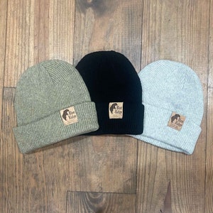 The Bear Merino Wool Beanie w/Cork Leather Patch - Eco Friendly