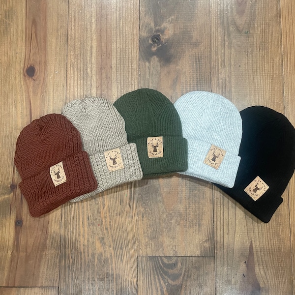 The Elk Merino Wool Beanie w/Cork Leather Patch - Eco Friendly