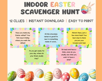 Easter Treasure Hunt, Indoor Scavenger Hunt, Treasure Hunt Clues, Easter Party Game for Kids, Easter Printable Game