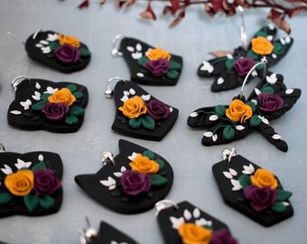 Floral Autumn 1 polymer clay earrings, flowers, handmade, moon, luna, Switzerland, chic, vintage, romantic, alternative, original, witch