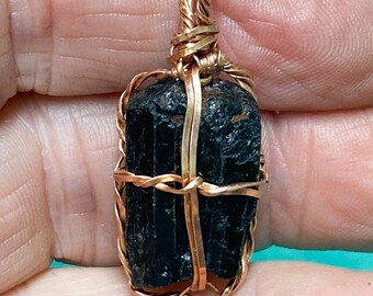 Black Tourmaline wire wrapped pendant, 1.5 inch