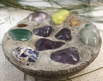 BOWL with Mixed Gemstones for incense or trinkets