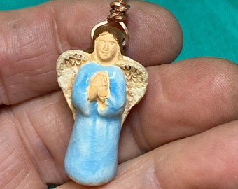 Ceramic Angel Pendant, 1.7 inch, on cord