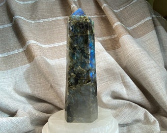 8 inch Labradorite tower point with intriguing stone features, 2lb 6.2oz, 1084gr
