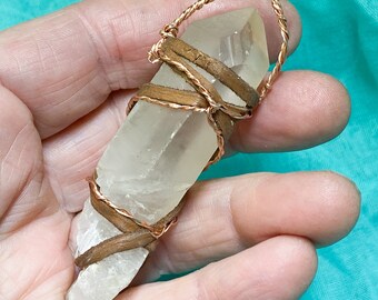 Healed Double-Terminated Quartz Pendant, Wire wrapped, 3 inch