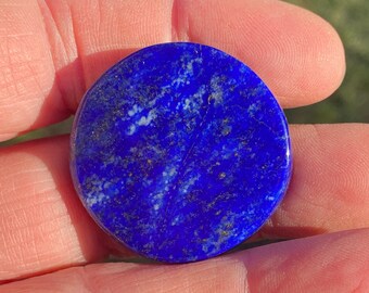 90ct Lapis round coin cabochon and pocket stone, 1.25in