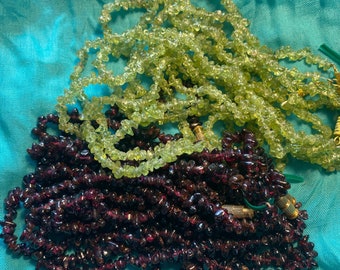 Garnet, Peridot Necklaces, gemmy stone chips 17 1/2 inch