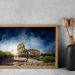 Vintage Landspace Oil Painting, Italy Rome Colosseum, Rustic Nature ...