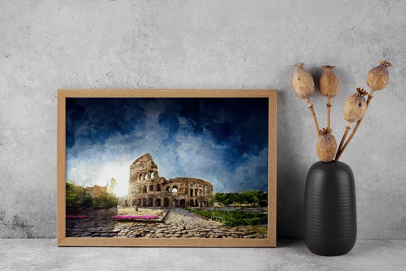 Vintage Landspace Oil Painting, Italy Rome Colosseum, Rustic Nature ...