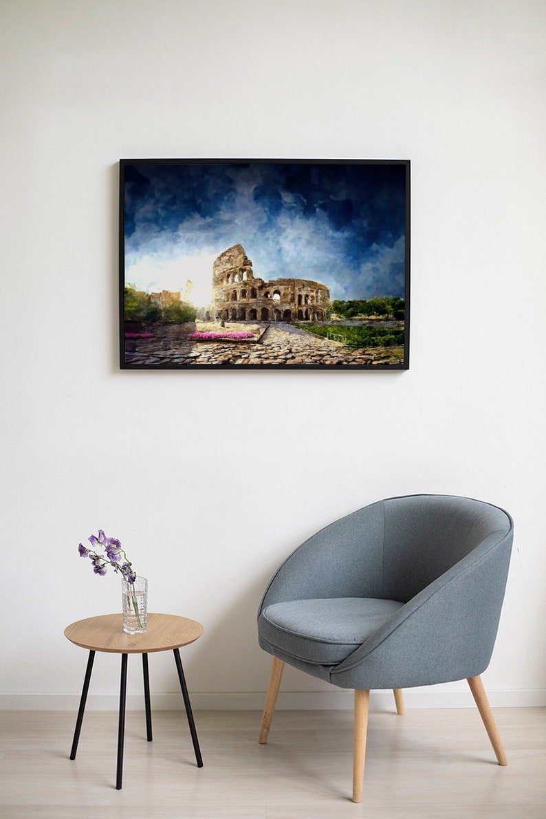 Vintage Landspace Oil Painting, Italy Rome Colosseum, Rustic Nature ...
