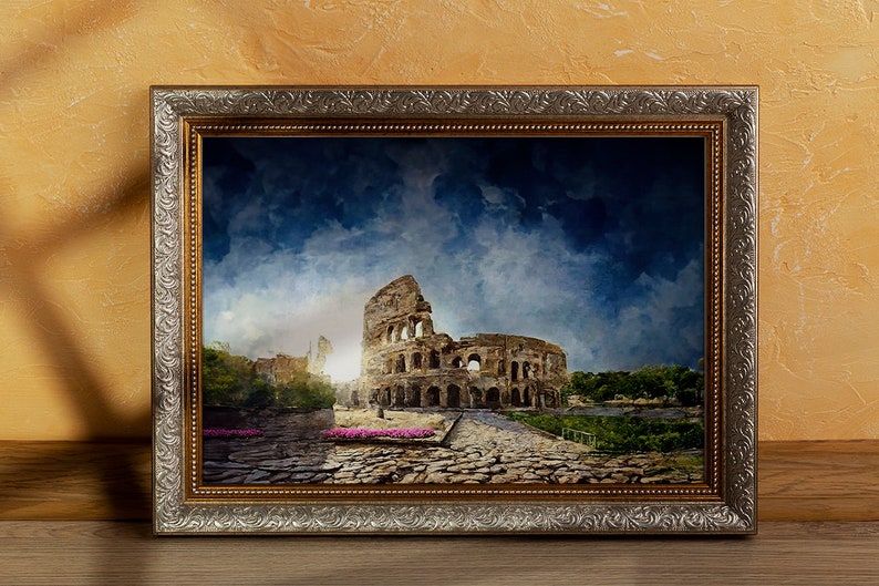 Vintage Landspace Oil Painting, Italy Rome Colosseum, Rustic Nature ...