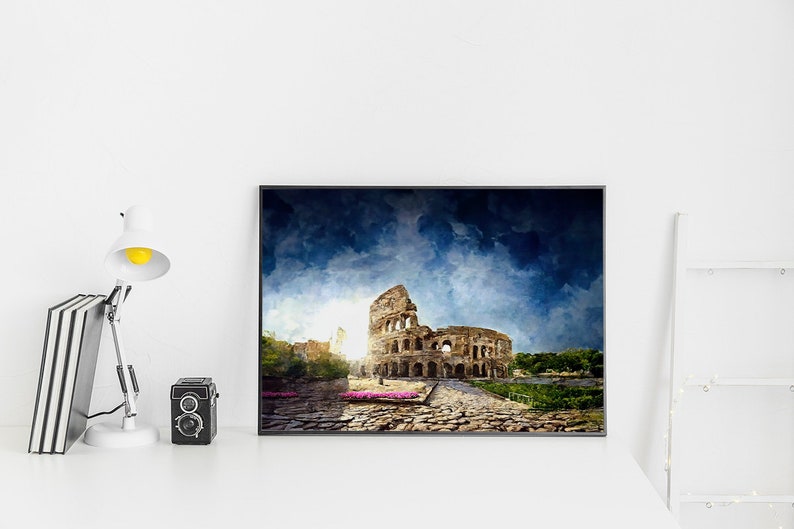 Vintage Landspace Oil Painting, Italy Rome Colosseum, Rustic Nature ...