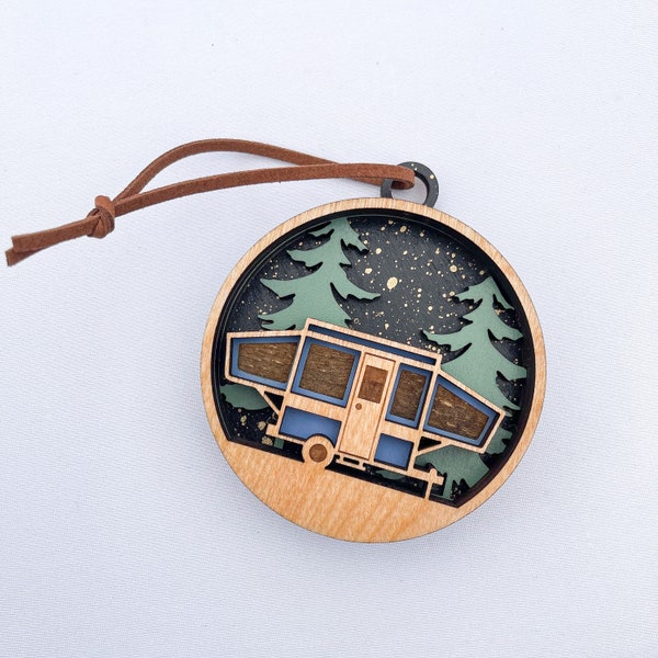 Personalized Pop-Up Trailer Ornament,Gift for outdoorsy Christmas, Adventure Ornament,Pop-Up Camper Ornament,Family Ornament,under the stars