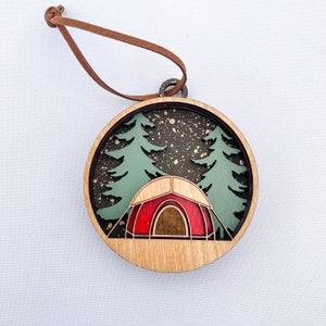 Personalized Tent ornament, adventure ornament, outdoorsy gift for Christmas, under the stars