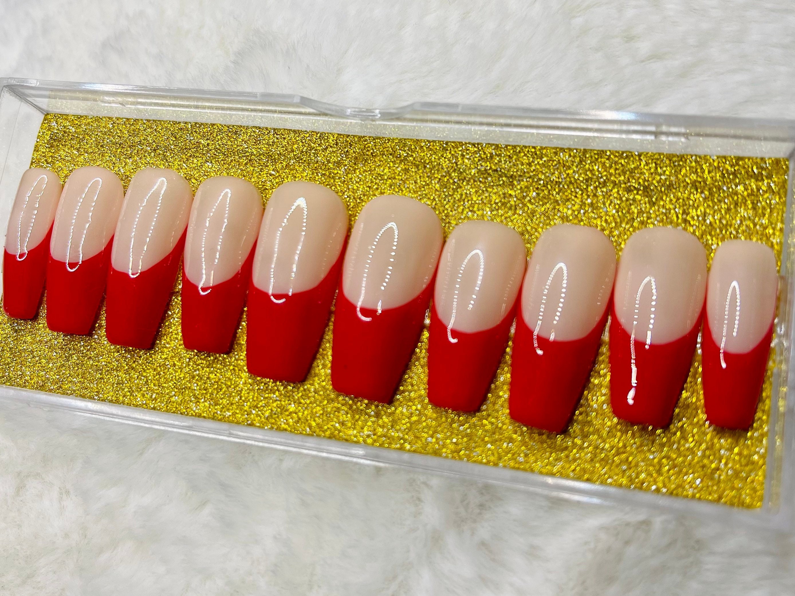 Red French Tip / Red Press on Nails / Fake Nails / Matte or Etsy
