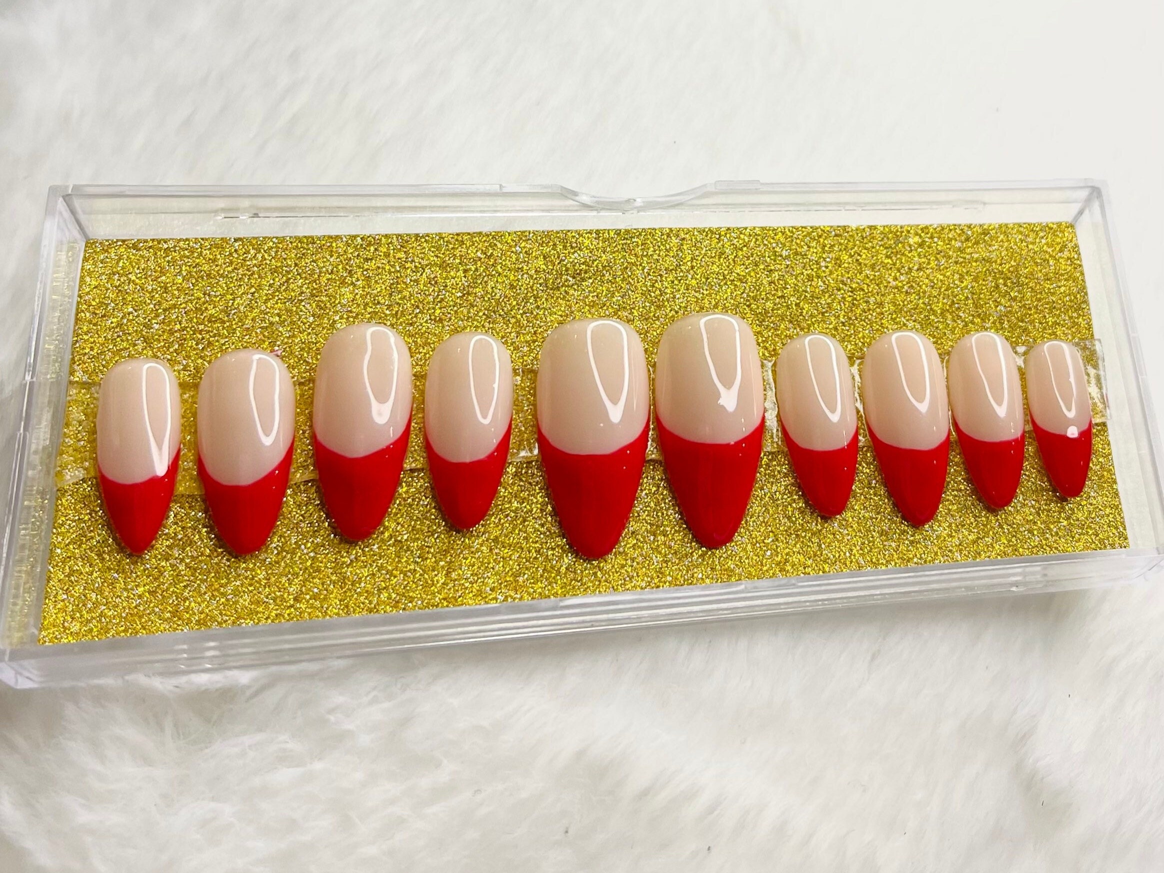 Red French Tip / Red Press on Nails / Fake Nails / Matte or Etsy