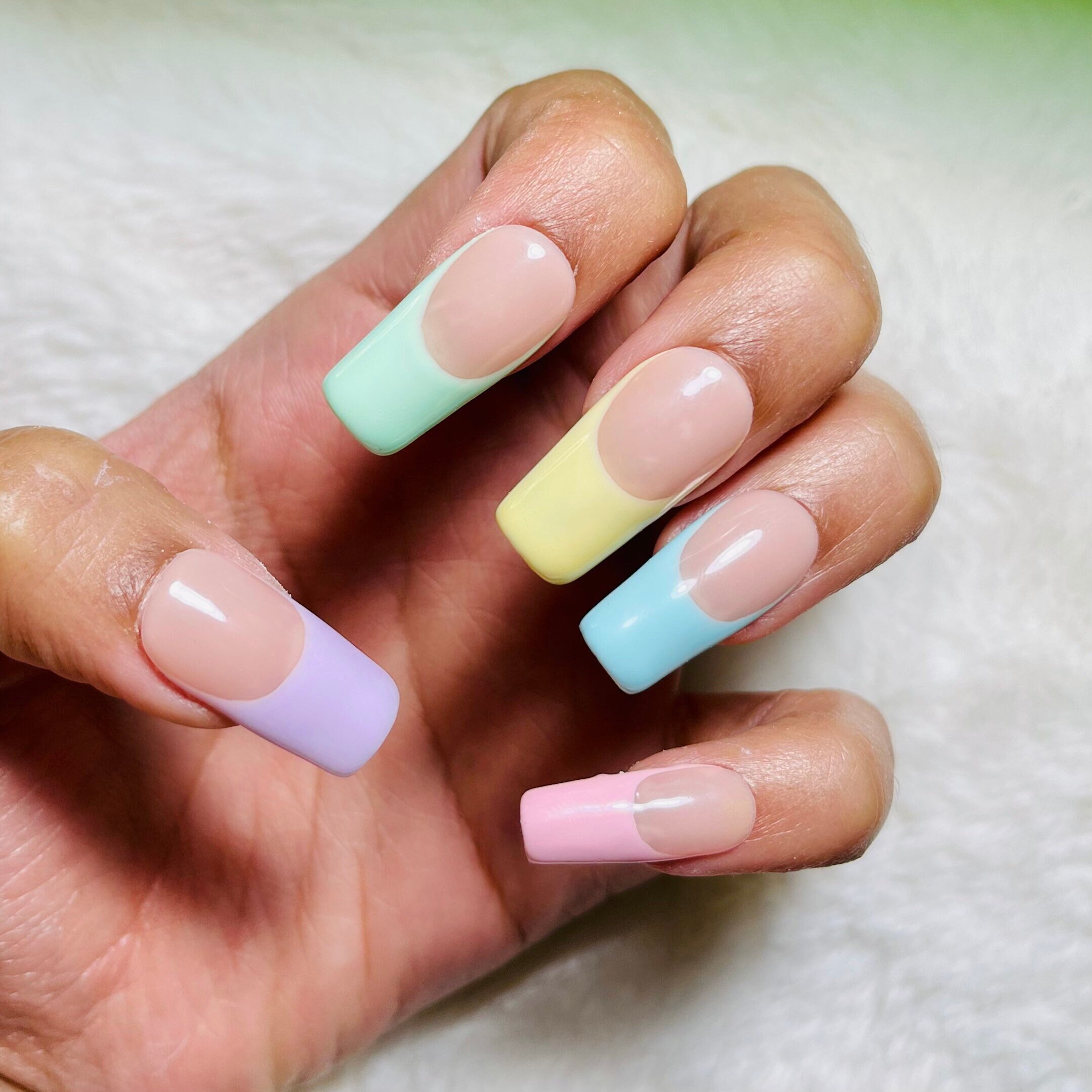 Pastel French Tip Press on Nails / Multicoloured Tips / Spring Etsy