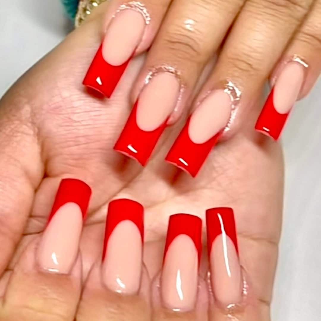 Red French Tip Red Press on Nails Fake Nails Matte or Glossy