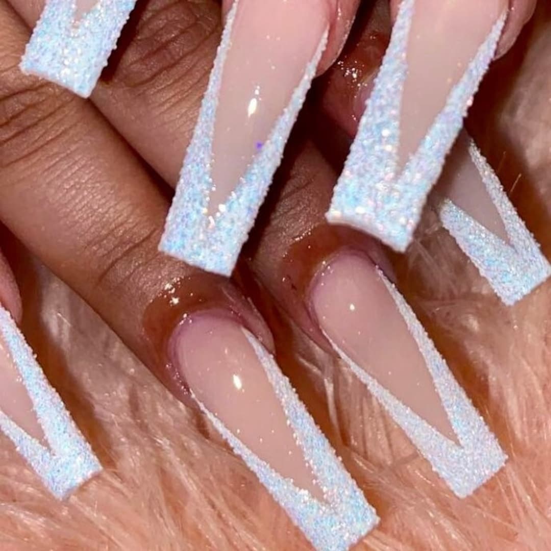 V Tip White Nails / Press on Nails / Shimmer Tips - Etsy V Tip White Nails / Press on Nails / Shimmer Tips - Etsy