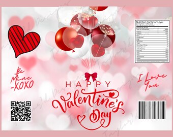 Bolsa de chip de San Valentín, bolsa de regalo de San Valentín, favores de San Valentín, regalo de fiesta de San Valentín, favor de fiesta, envoltorio de bolsa de chip editable, descarga instantánea