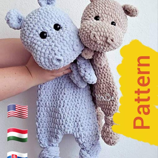 Motif uniquement/ Motif lovey au crochet/ Motif hippopotame/ Motif couette/ Motif couette au crochet/ Peluche câline/ Motifs au crochet