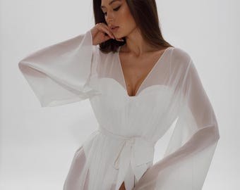 Chiffon Bridal Robe, Custom Fit for Bride Getting Ready