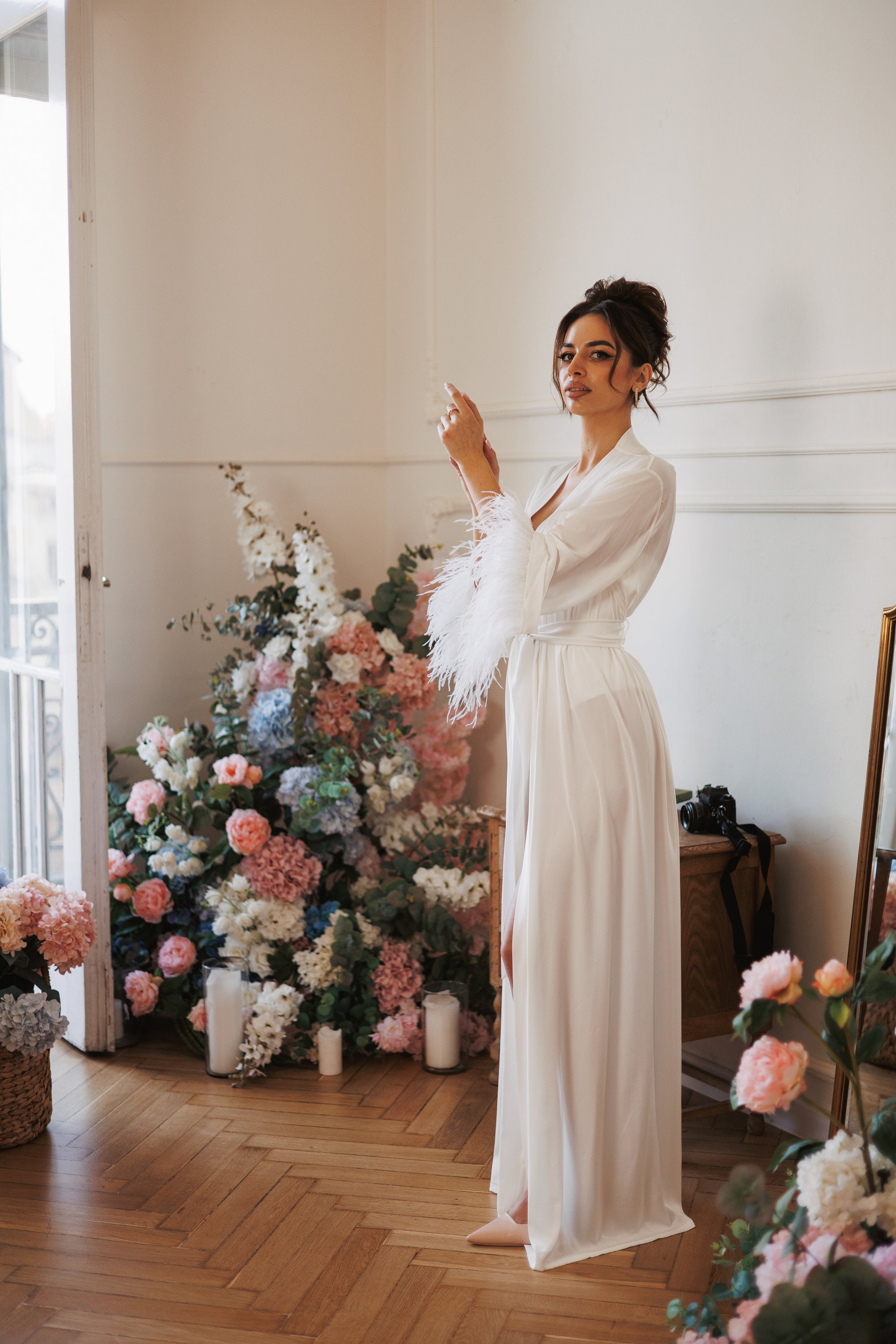 Long Sleeve Satin Print Robe