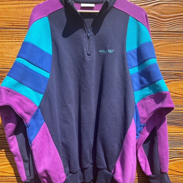 Vintage Jacket 90s Navy Adidas 1/4 Zip Sweatshirt Medium Cotton Mix – Domno Vintage