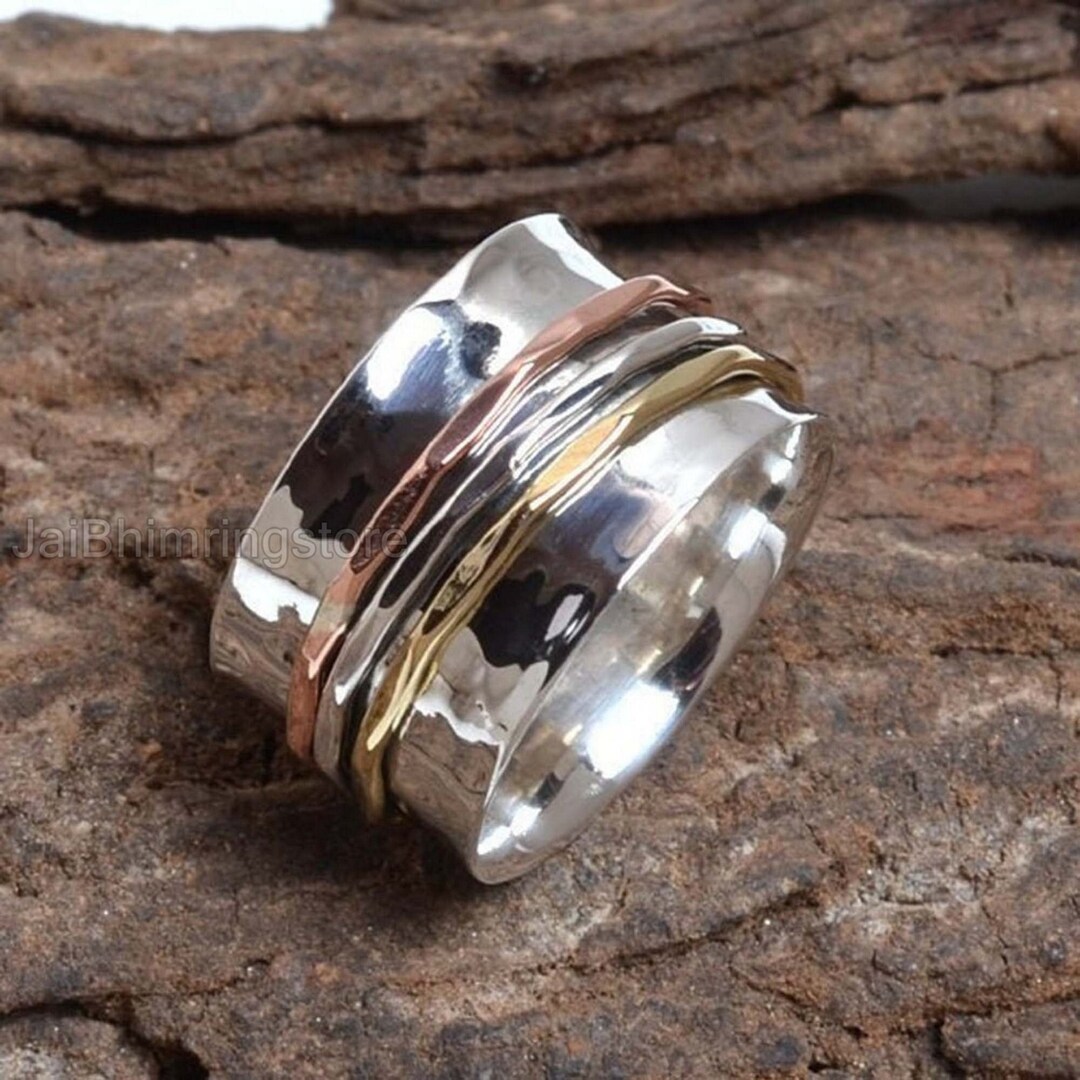 Three Tone Spinner Ring 925 Sterling Silver Spinner Rings for Women ...