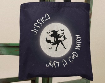 Halloween Tote Bag Personalized Witch Tote Bag, Moon Tote Trick or Treat Bag, Candy Bag, Halloween Gift Spooky Witchy Cat Tote Bag Aesthetic