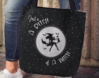 Witch Tote Bag, Halloween Tote Bag, Witchy Trick or Treat Bag, Candy Bag Spooky Tote Bag, Moon Celestial Goodie Bag Aesthetic Witchy Gift
