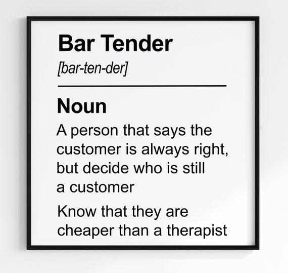 Bar Tender Poster Bartender Definition Poster Bartender Etsy