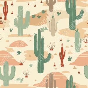 Desert Seamless Pattern, Cactus Seamless Pattern, Western Repeat, Desert Cactus, Digital Paper, digital download, Printable Paper, Repeating