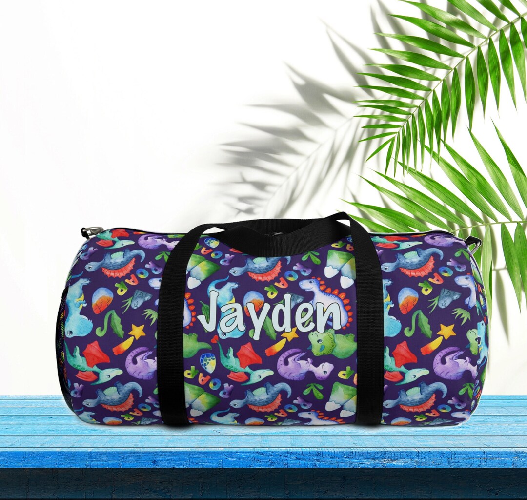 Kids Duffle Bag, Dinosaur Duffle Bag, Kids Overnight Bag, Personalized