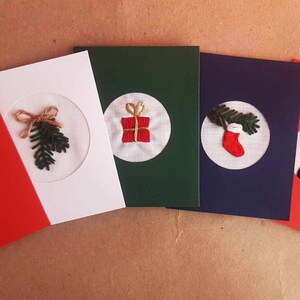 Carte de Noël,Carte brodée,Carte chat,Chat de Noël