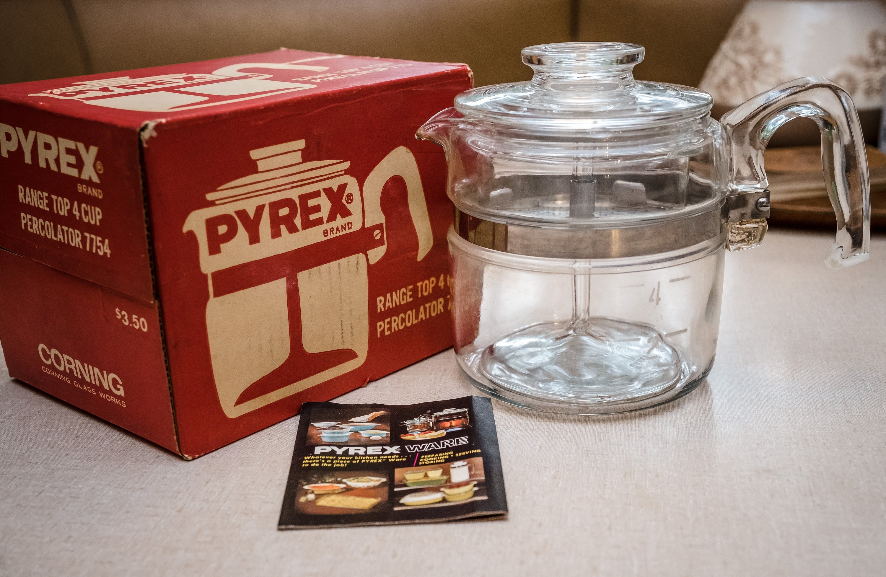 Vintage Pyrex Flameware Percolator 4 Cup Coffee Pot in 