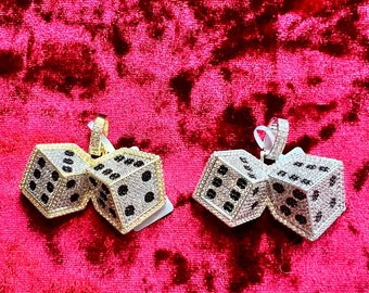14kt gold finish dice pendant