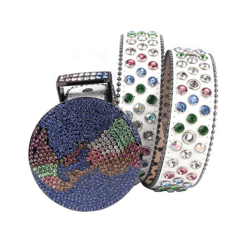 Rhinestone Leather Belt - Etsy